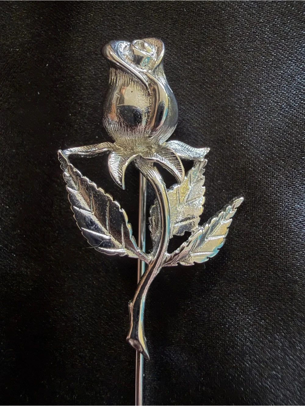 Vintage 1960s Anson Sterling silver Rose Stem flower Stick Pin hat pin brooch